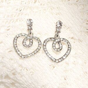 🩷Romantic Silver Heart White Topaz Pave Glamour Dangle Earrings🩷